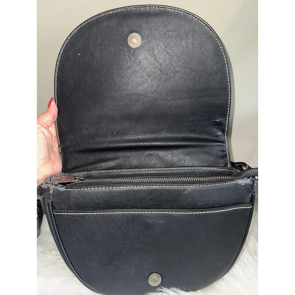 Trinity Ranch Western Tooled Faux‎ Leather Crossbody Bag Turquoise Black Studded